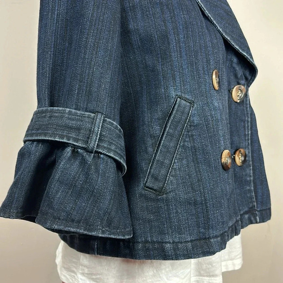 Live a Little dark blue, double breasted, cropped swing denim back pleat jacket - Picture 3 of 7
